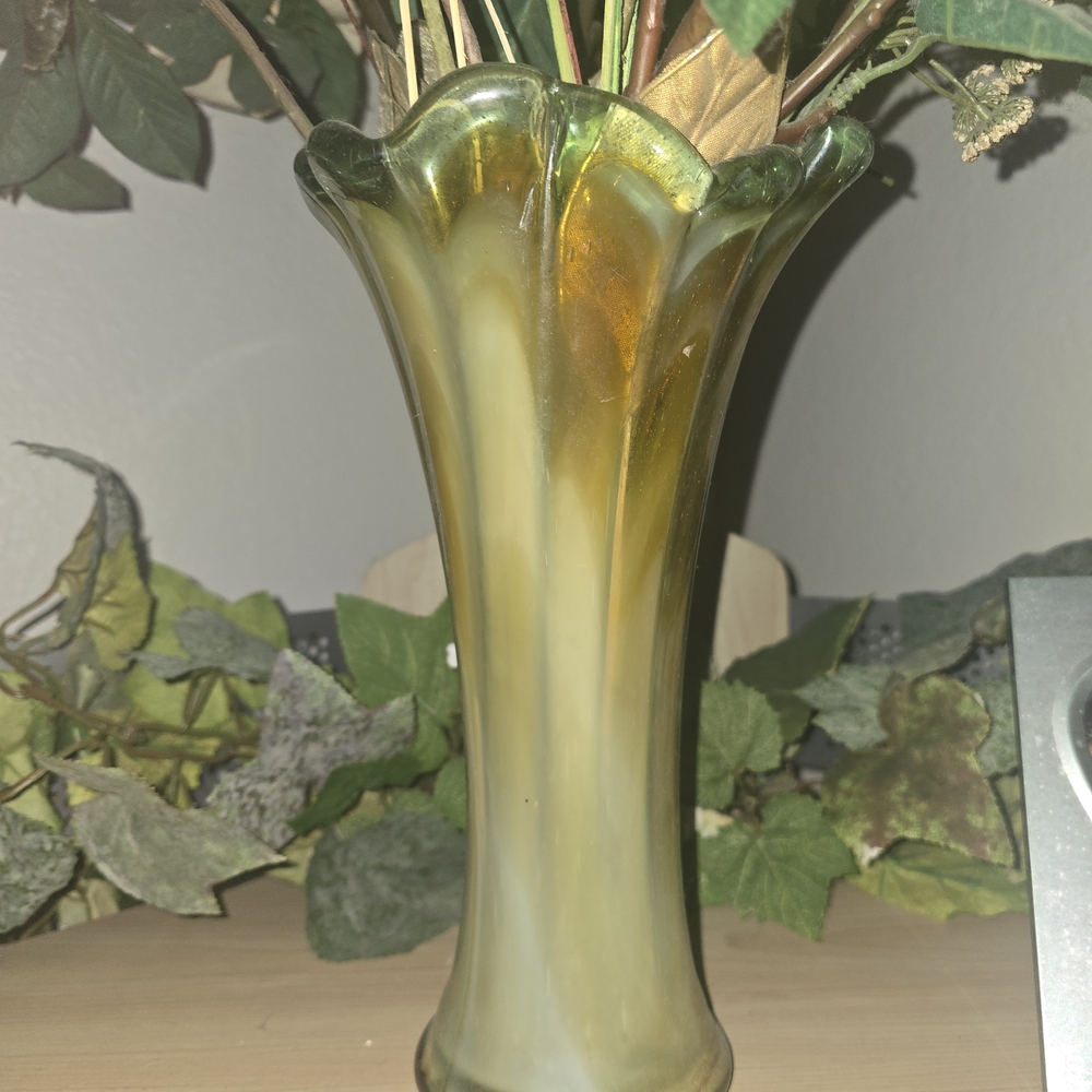 Artisan Green and Gold Fluted Vase